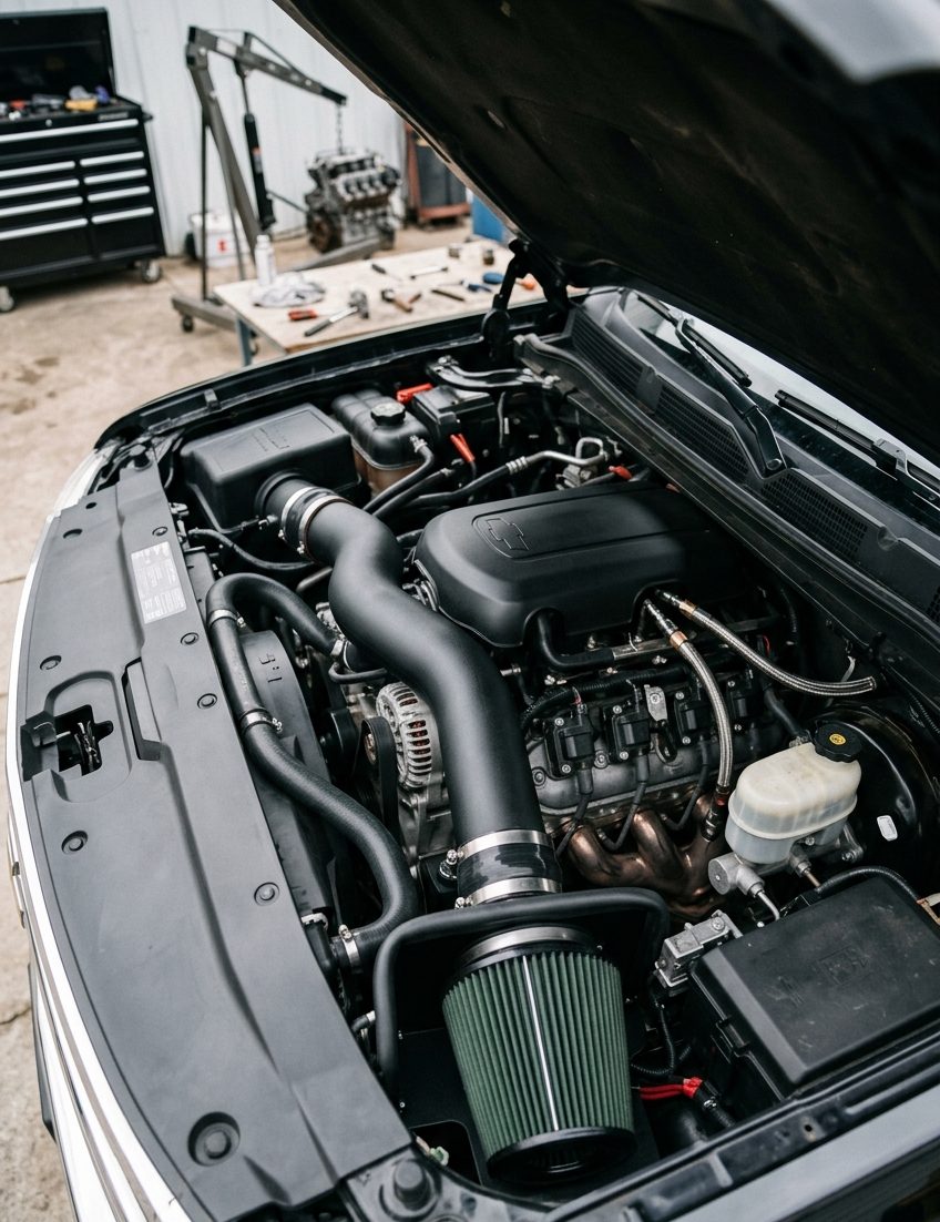 Chevy Silverado 1500 showing cold air intake modification